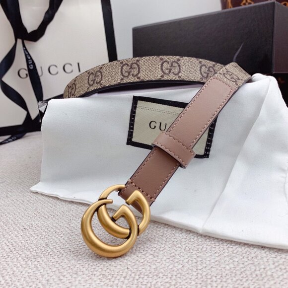 2 cm Gucci Monogram Fashion Double G Buckle GG Belt Tan 90/36 - Picture 2 of 9